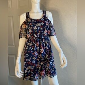 Eyeshadow~Sweet~Paisley/Floral Print~Semi-Sheer~ Mini Dress~Cold Shoulder~Size M